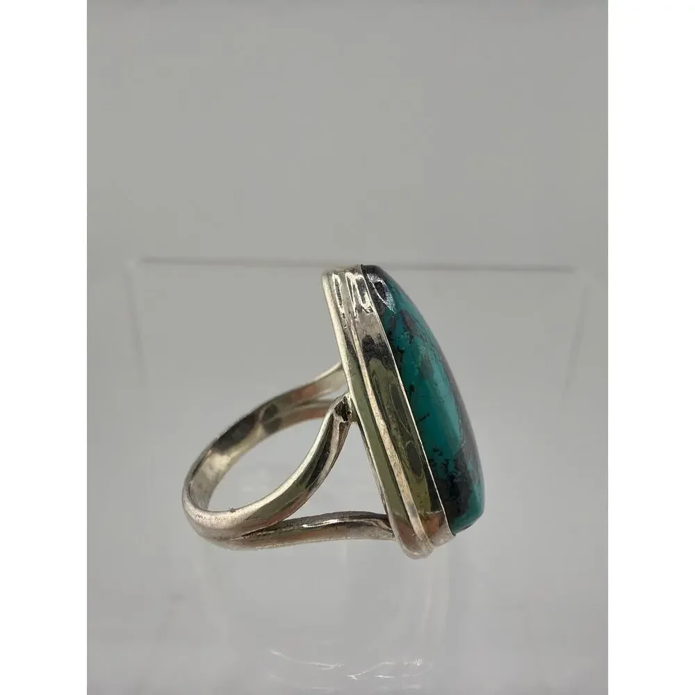 Sterling Silver Triangular Azurite Cabochon Ring Size 8.5